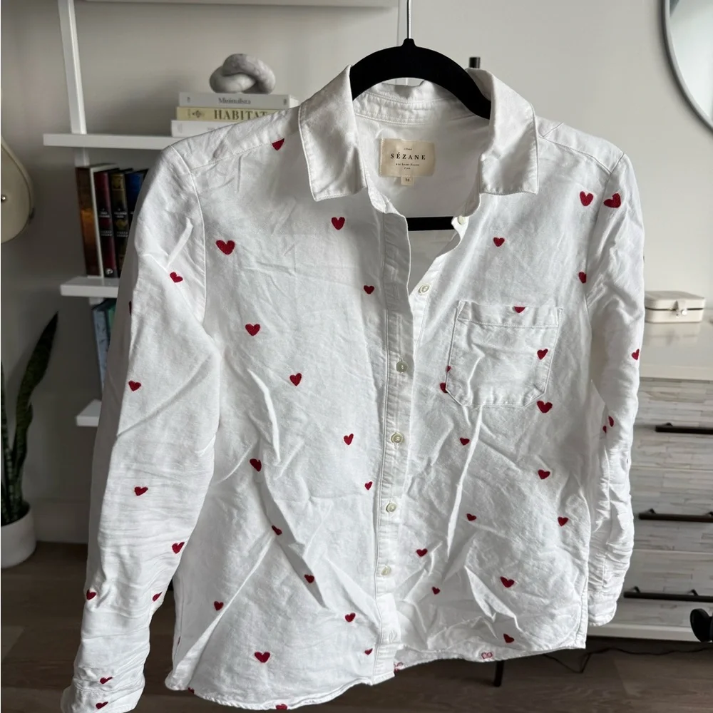 Sézane Tomboy Shirt, Embroidered Hearts - Picture 2 of 8